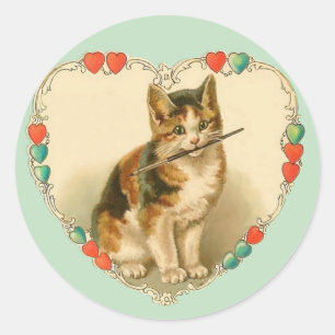 Calico Kitten in Heart Classic Round Sticker
