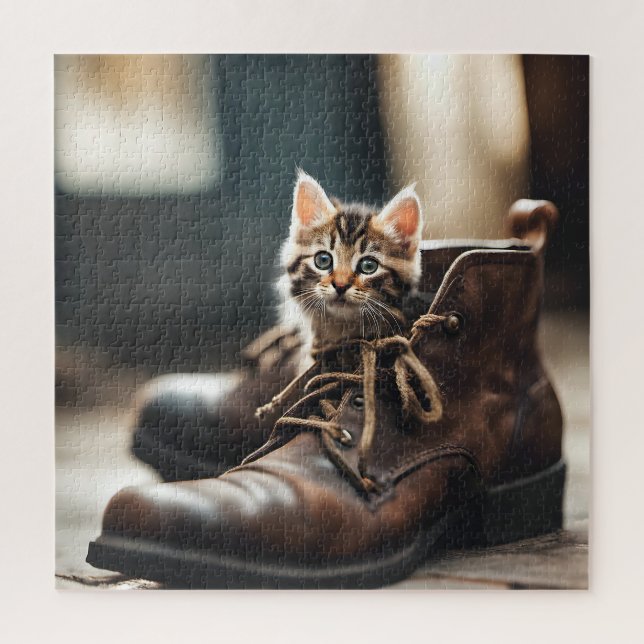 Calico Kitten In Old Shoe Jigsaw Puzzle (Vertical)