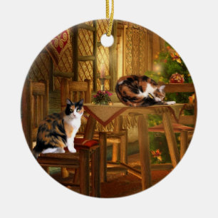 Calico kitties Christmas Ceramic Ornament