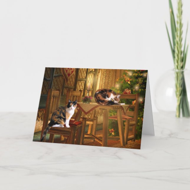 Calico kitties Christmas Holiday Card (Front)