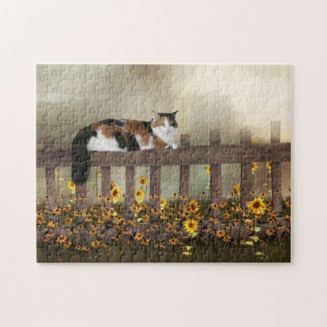 Calico kitty and flowers jigsaw puzzle (Horizontal)