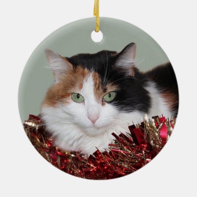 Calico kitty Christmas Ceramic Ornament (Back)