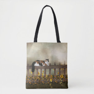 Calico kitty in the garden tote bag