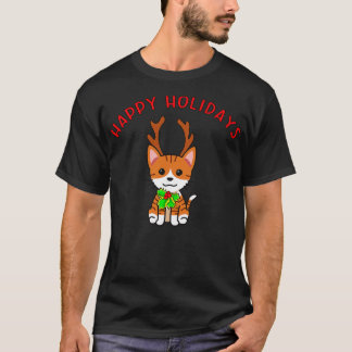 CALICO OR TIGER STRIPE CAT WITH REINDEER ANTLERS T-Shirt