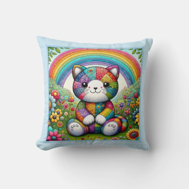 Calico Patchwork Cat Caprice Throw Pillow (Front)