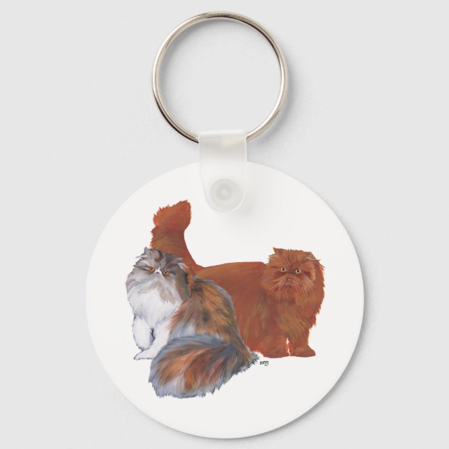 Calico Persian Cat and Red Longhair Cat Keychain (Front)