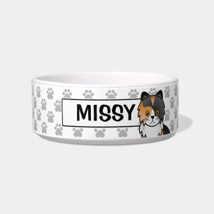 Calico Persian Cat Cartoon Illustration And Name Bowl