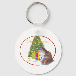 Calico Persian Cat Christmas Keychain