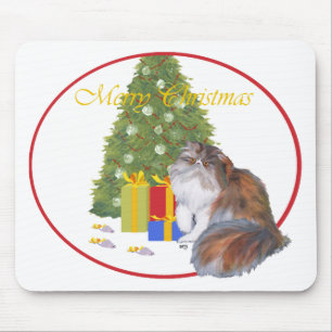 Calico Persian Cat Christmas Mouse Pad