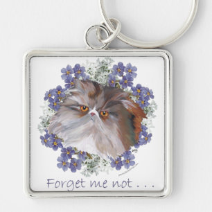 Calico Persian Cat Forget-Me-Not Keychain