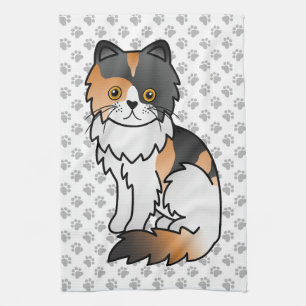 Calico Persian Cute Cartoon Cat Illustration Kitchen Towel