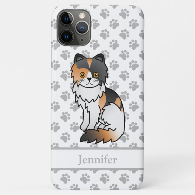 Calico Persian Cute Cartoon Cat & Name Case-Mate iPhone Case (Back)