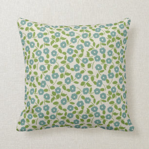 Calico Print Floral Pattern Blue Green Cream Throw Pillow
