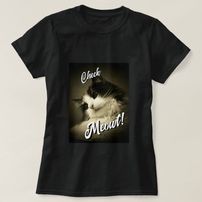 Calico says Check Meowt T-Shirt (Design Front)