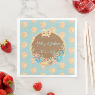 Calico Scallop Blue Retro Wedding Paper Napkins
