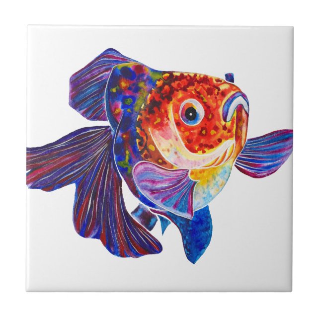 Calico Veiltail Goldfish decorative tile (Front)