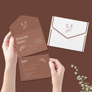 Caliente Cocoa Simple Modern Wedding All In One Invitation