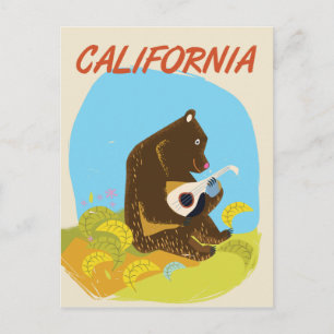 Californai Bear vintage cartoon travel poster Postcard