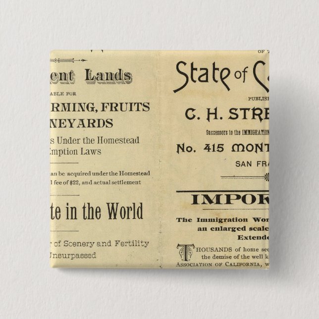 California 2 inch square button (Front)