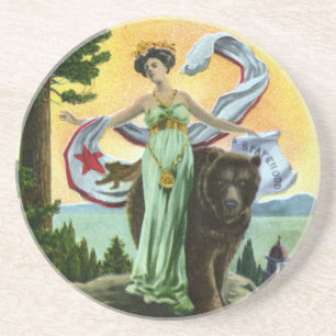 California Admission Day Festival Woman with Bear Coaster