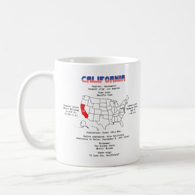 California American state on a map and useful info Coffee Mug (Left)