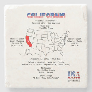 California American state on a map and useful info Stone Coaster
