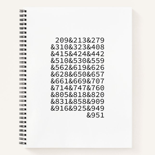 California Area Codes Notebook (Front)