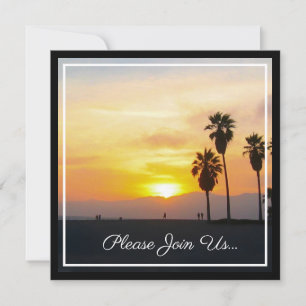 California Beach and Palm Trees Sunset Invitation