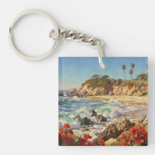  California Beach   Impressionist Coastal Art Keychain