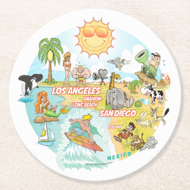 California Beach Life Round Paper Coaster (Front)