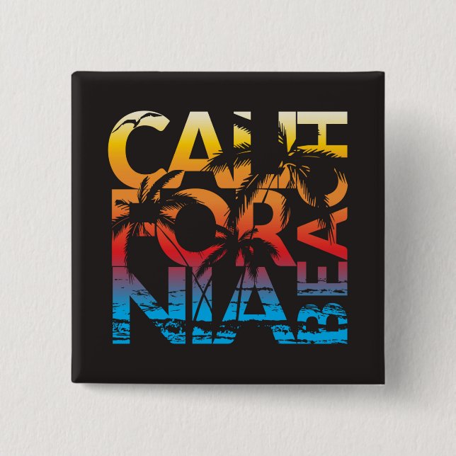 California Beach Poster 2 Inch Square Button (Front)