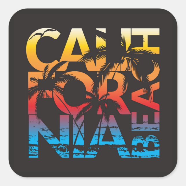 California Beach Poster Square Sticker (Front)