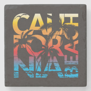 California Beach Poster Stone Coaster