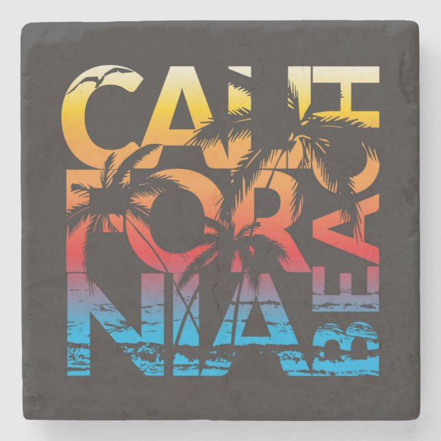 California Beach Poster Stone Coaster (Front)
