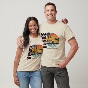California Beach Sunset Retro Palm Trees T-Shirt