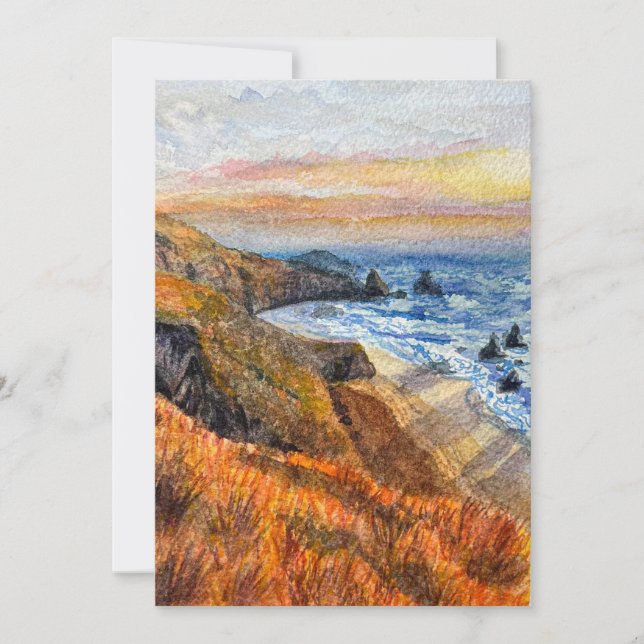 California Beach Sunset Watercolor Greeting Card  (Front)