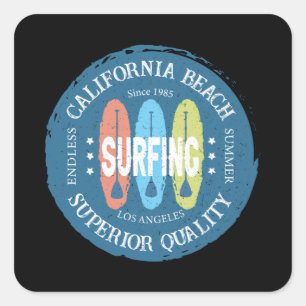 California Beach Surfing Los Angeles Square Sticker