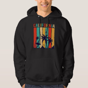 California Beach Surfing Surfer Retro Sunset Long Hoodie