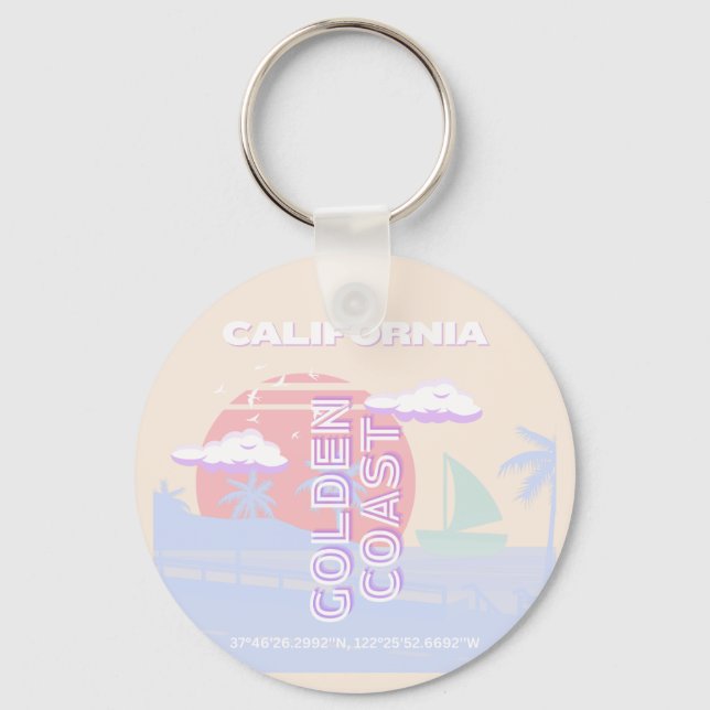 California, Beach, Travel Art, Preppy, Pastel Keychain (Front)