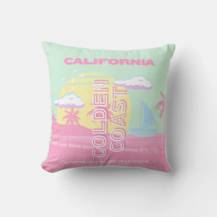 California, Beach, Travel Art, Preppy Throw Pillow
