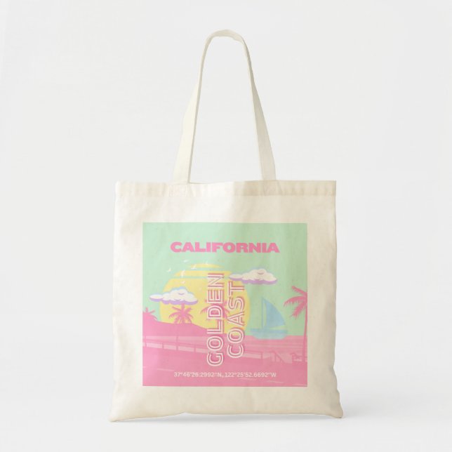 California, Beach, Travel Art, Preppy Tote Bag (Front)