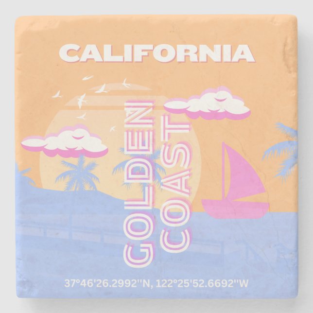 California, Beach, Travel Art Stone Coaster (Front)