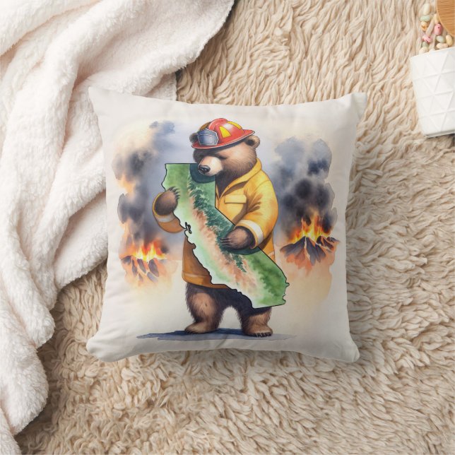 California Bear Firefighter  Throw Pillow (Blanket)