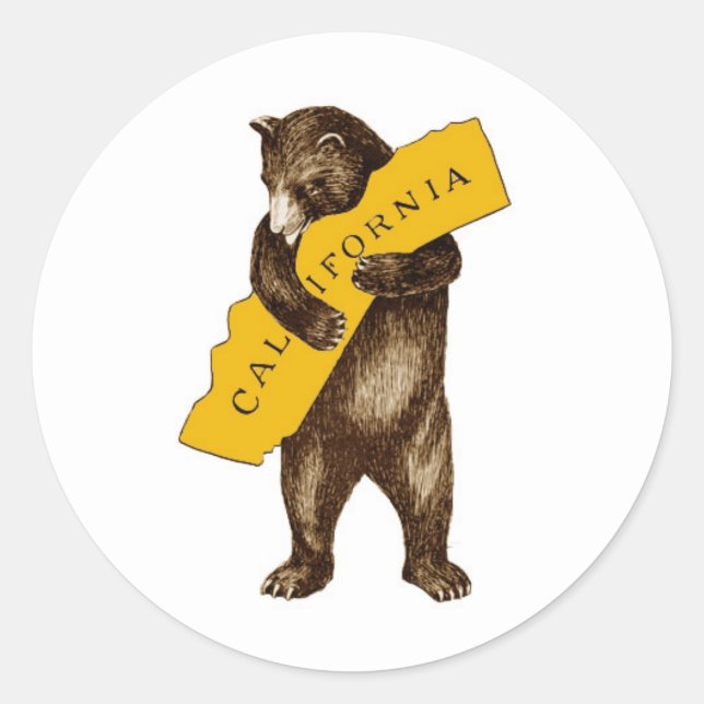 California Bear Hugging State Classic Round Sticker (Front)