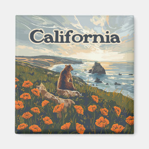 California Bear Poppies Flowers Coast Retro Magnet