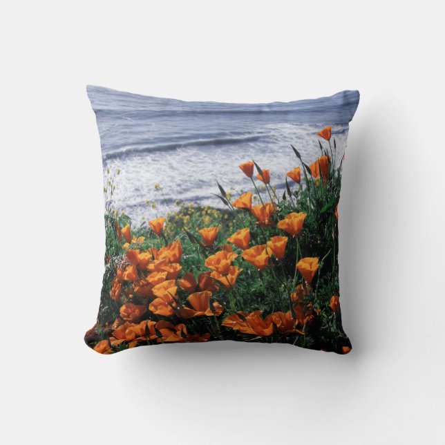 California, Big Sur Coast, California Poppy Throw Pillow (Front)