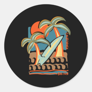 California Big Sur Pacific Coast Surfing Beach Vac Classic Round Sticker