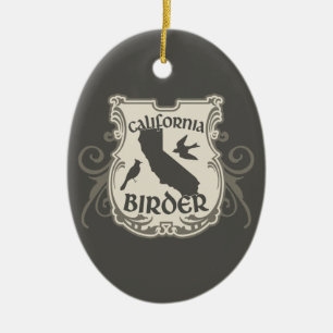 California Birder Shield Ceramic Ornament