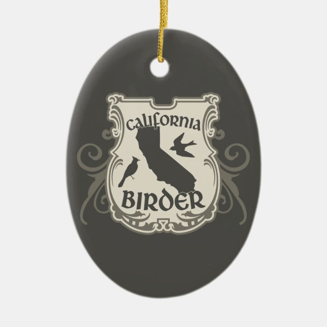 California Birder Shield Ceramic Ornament (Front)