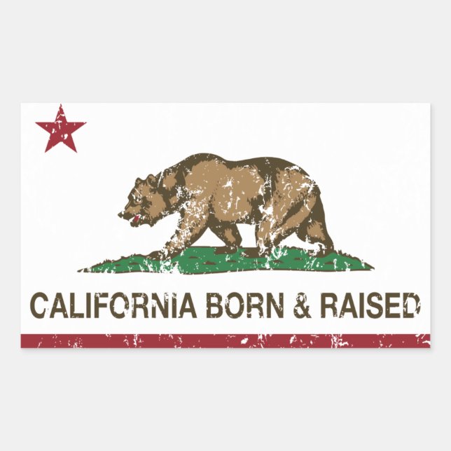California Born and Raised Distressed Sticker (Front)